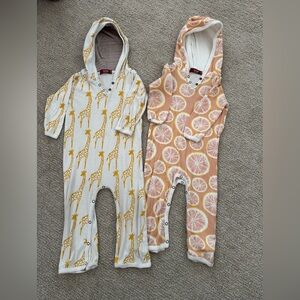 Milkbarn Hooded Romper Pink Citrus and White and Yellow Giraffe